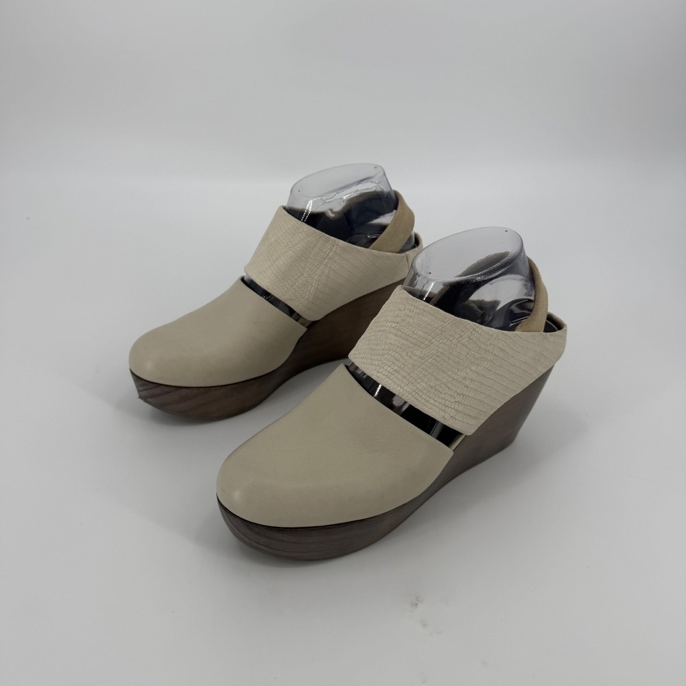 Coclico Cream Leather Wooden Platform Wedge Sandals Made in Spain Size 39